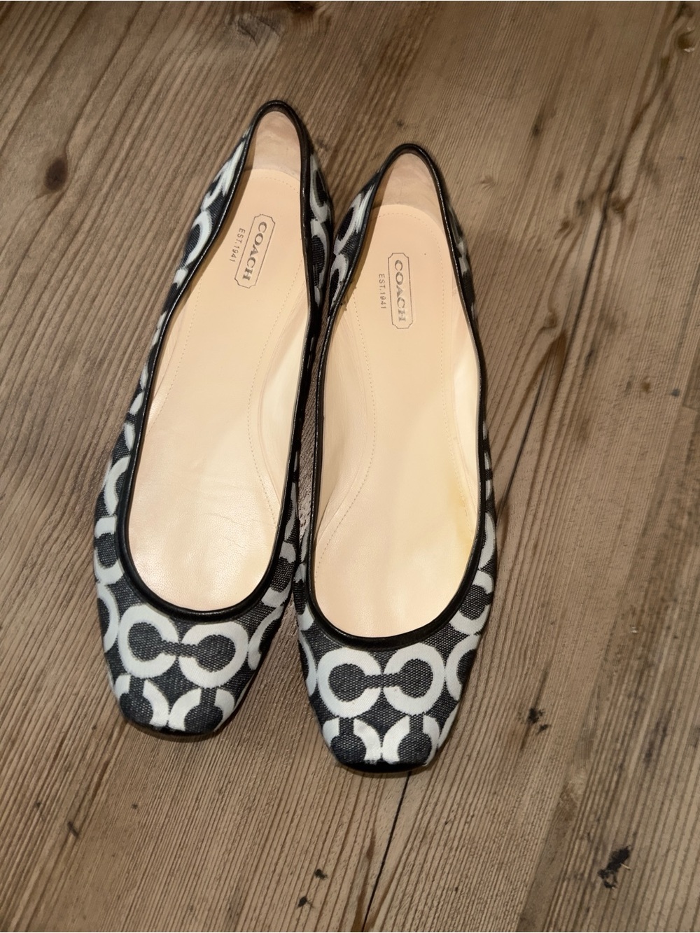 Coach Black & White Signature Canvas Flats